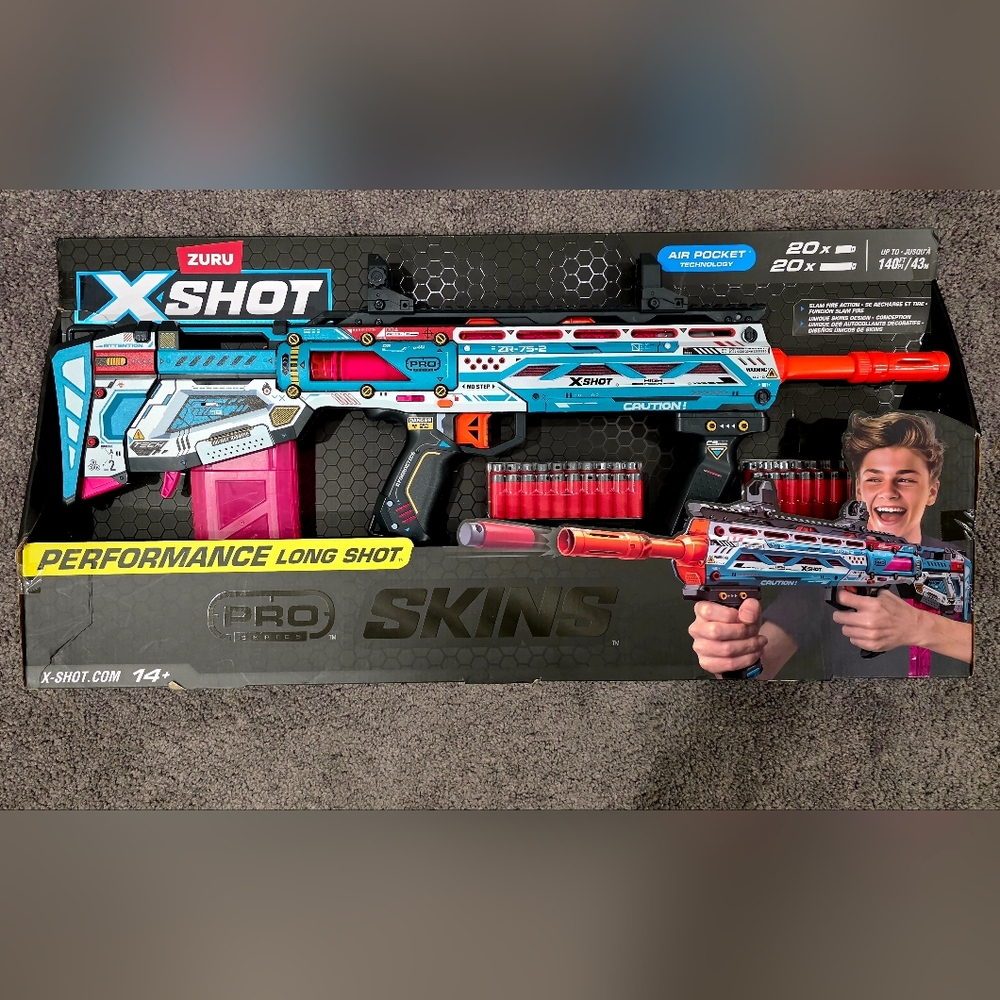 ZURU X-Shot Pro Skins Performance Long Shot - Blue & Pink Toy Blaster